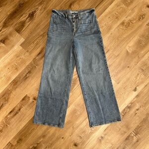 Lands' End Wide-Leg Button-Fly Jeans in Light Blue Wash